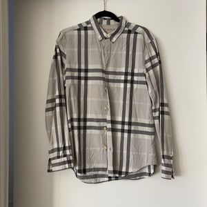 Burberry Gray Plaid Linen Shirt sz Large